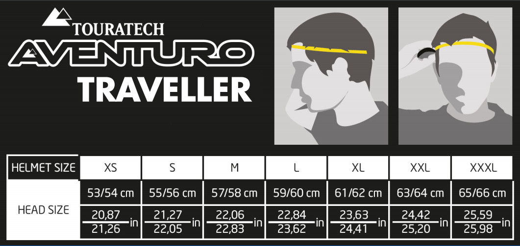 Touratech Aventuro Traveller Motorrad Helm die passende Größe finden