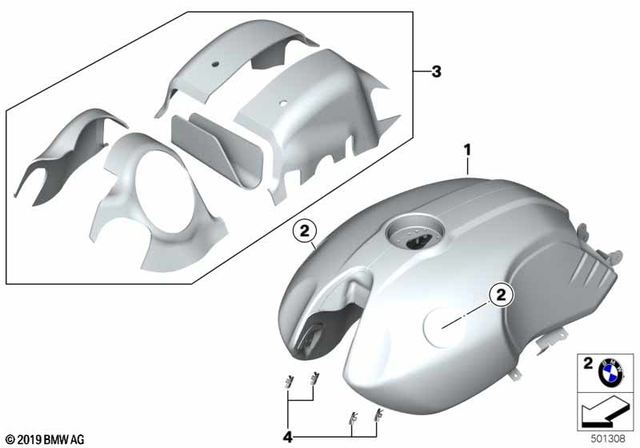 BMW Aluminium - Tank handgebürstet, mit verschliffener Schweißnaht