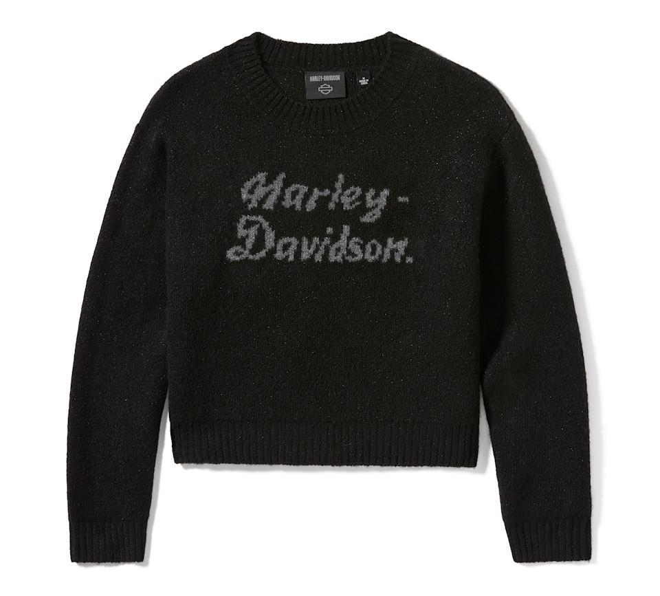 Harley Davidson Metallic Script Intarsia Sweater