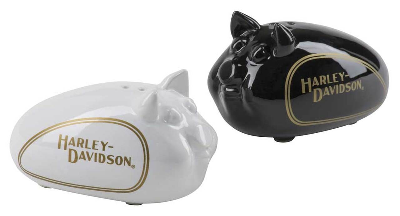 Harley Davidson Hog Salt & Pepper Ceramic Shaker Set - Black & White