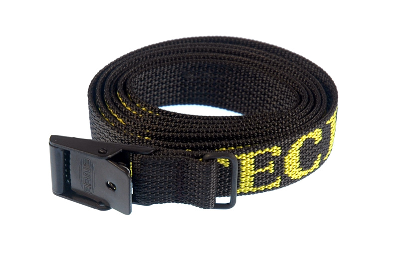 ARNO Spannriemen, 18 mm schwarz, 100 cm mit verzinkter Schnalle und gelbem TOURATECH Logo