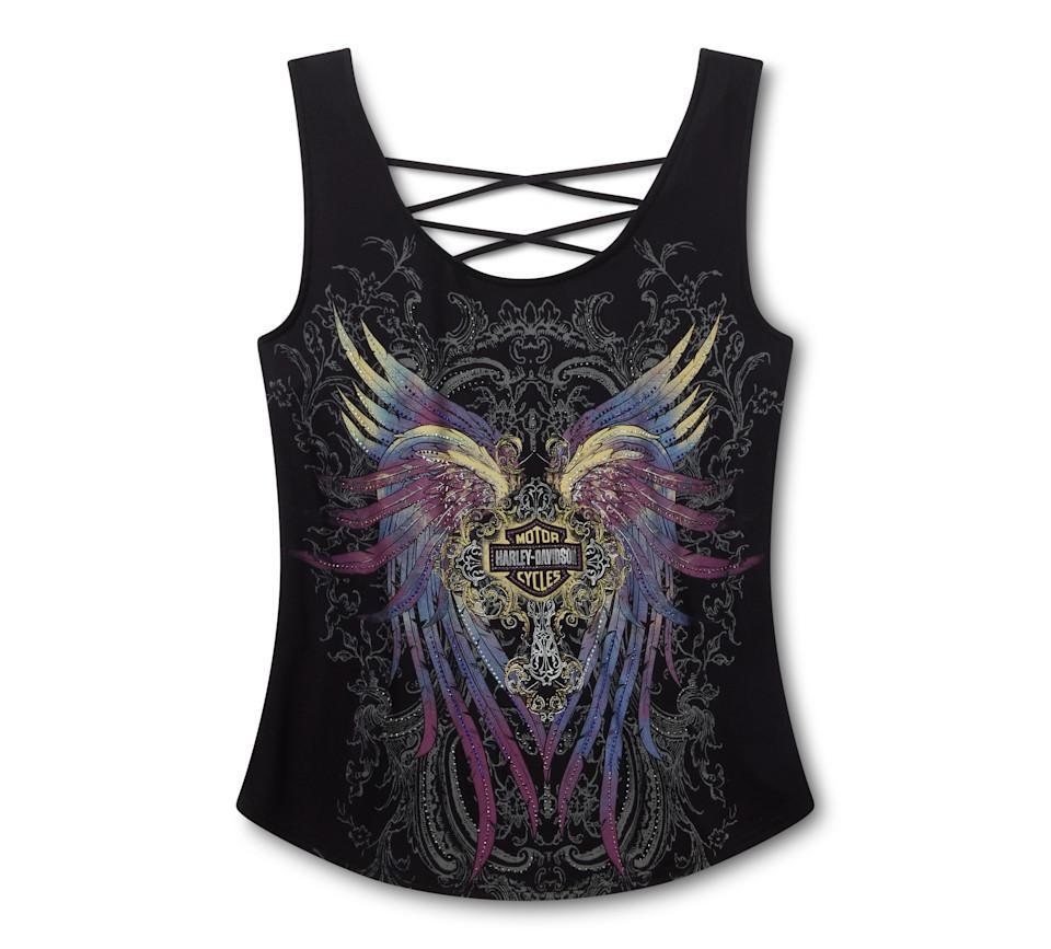 Harley Davidson Women's Bling H-D® Moto Wings Laced Back Tank - Harley Black