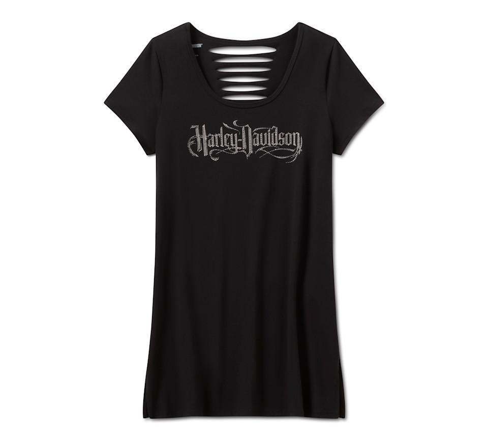 Harley Davidson Women's Bling Sabotage Short Sleeve Rip & Repair Tunic
