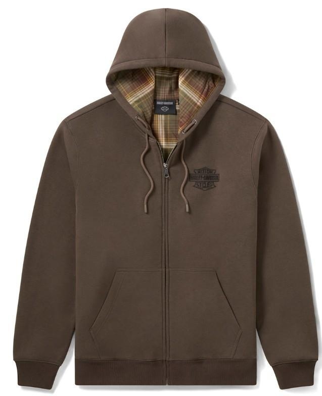 H-D Men's American Classic Flannel Lined Zip Hoodie - Olive