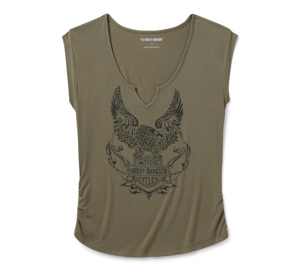 Harley Davidson Women's Bling H-D® Born to Fly Notch Neck Muscle Tee - Grape Leaf