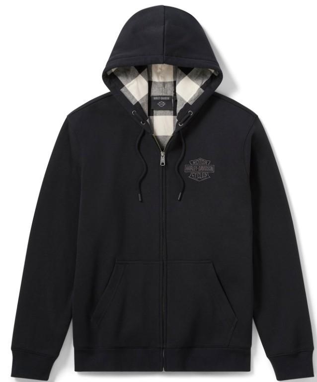 H-D Men's American Classic Flannel Lined Zip Hoodie - Black