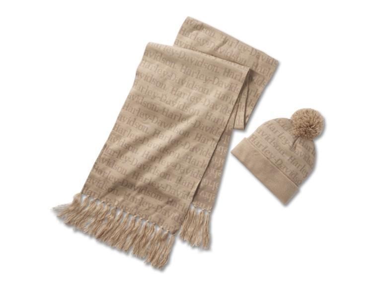 Harley Davidson Beanie & Schal Set Hellbraun